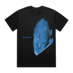 Fontaines DC Dopamine Chamber bundle. A black short-sleeve t-shirt featuring a large blue graphic print of a distorted face on the front, with the text 'fontaines d.c.'