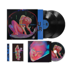 Fontaines DC Dopamine Chamber music bundle. Vinyl record album set with a square album cover, two black LP records, a CD, and a CD case. The cover art shows a surreal pink and blue human figure inside a dark frame.
